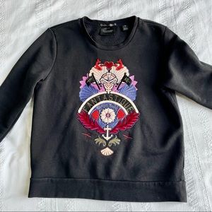 scotch & soda black sweater with embroidered art